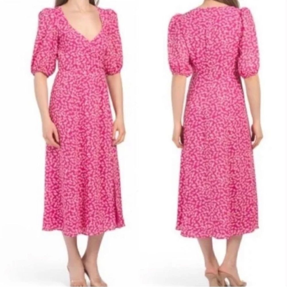 WAYF ditzy floral fuchsia sweetheart neck midi dress, sz XS